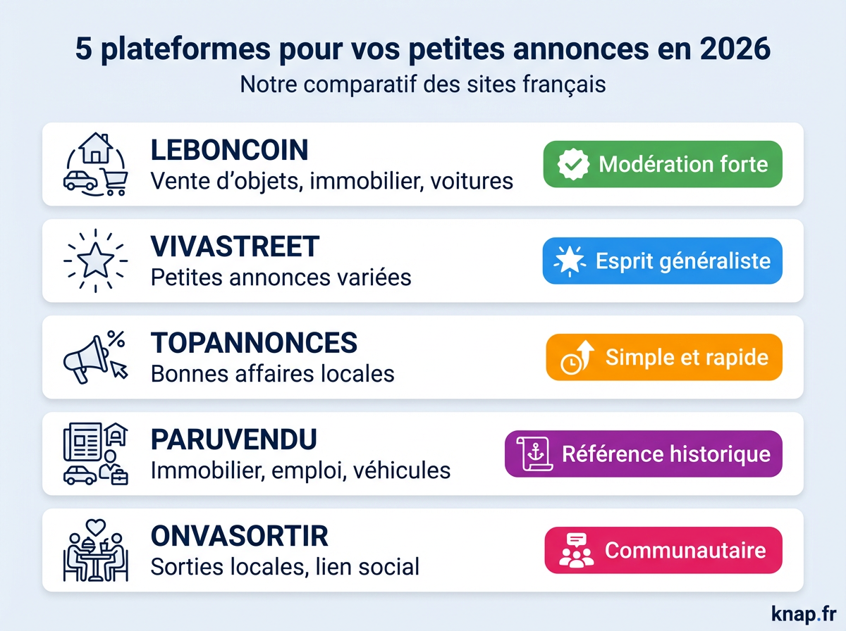 Comparatif des 5 alternatives a Wannonce en 2026 : Leboncoin, Vivastreet, Topannonces, ParuVendu, OnVaSortir