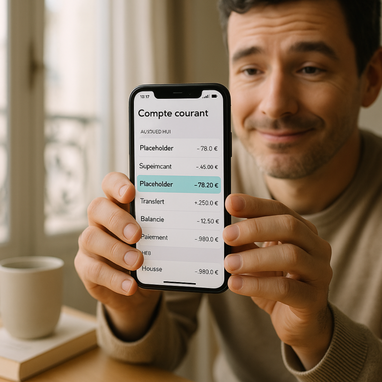 Personne consultant son relevé bancaire sur smartphone - prélèvement Infinite Remit Services