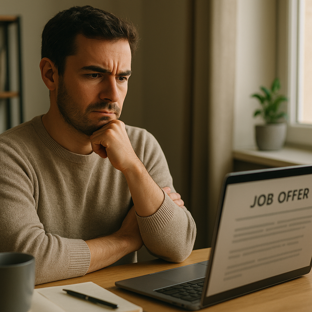 Personne sceptique face à une offre suspecte de travail à domicile emballage