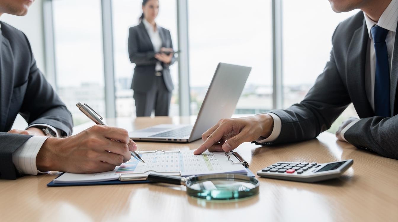 Dirigeant analysant les contrats d'assurance lors d'un rachat d'entreprise