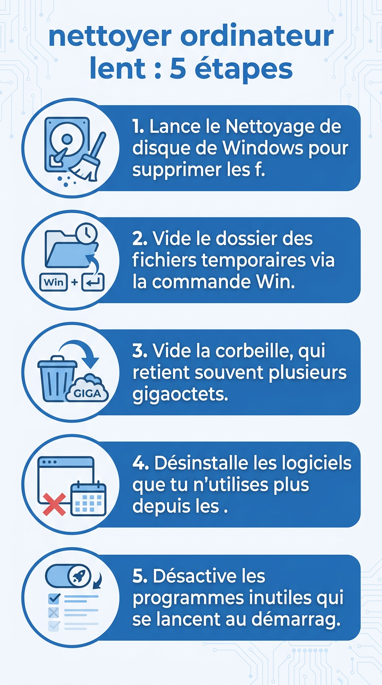 nettoyer ordinateur lent : infographie des etapes